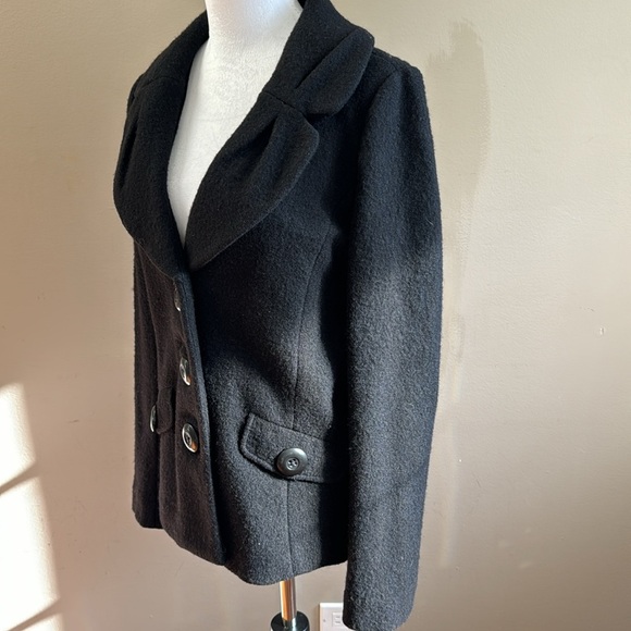 Classiques Entier 100% Merino Wool Black Pea Coat Jacket Size L - Picture 6 of 9